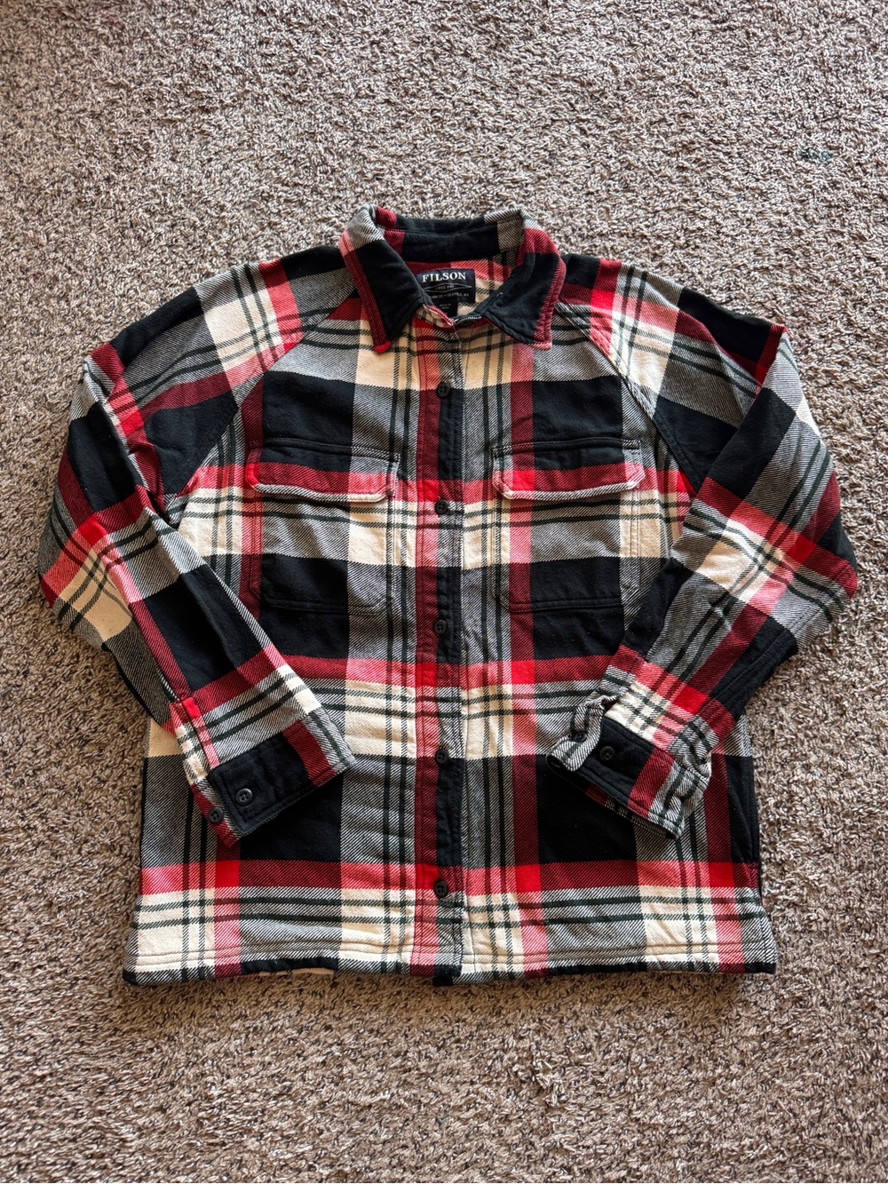 Filson Cotton Red Black Cream Flannel Heavyweight Jac-Shirt Women’s M